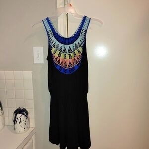 New Ocean Drive Sundress/Coverup Elastic Waist w Colorful Crochet Medium